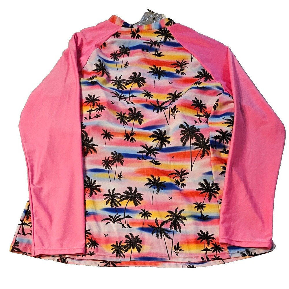Women’s 2XL Tropical Palm Tree Half Zip Long Sleeve Padded Rashguard Pink Sunset - Picture 4 of 9